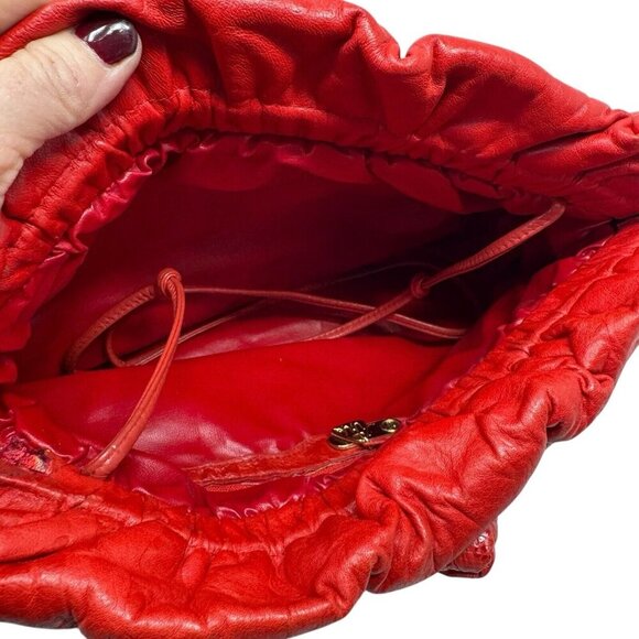 VIVA of California Cherry Red leather clutch shoulder bag Oversized Vintage 80's - Picture 10 of 12
